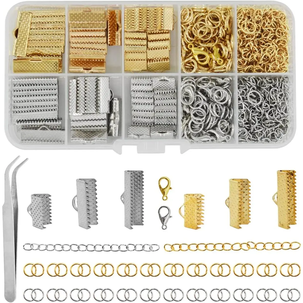 373 count Ribbon Bracelet Kit for  Making Ribbon End Crimps Lobster Clasps Awith Jump Rings and Chain Extenders for DIY Making Bookmark Pinch Bracelet Choker Necklace ( and )