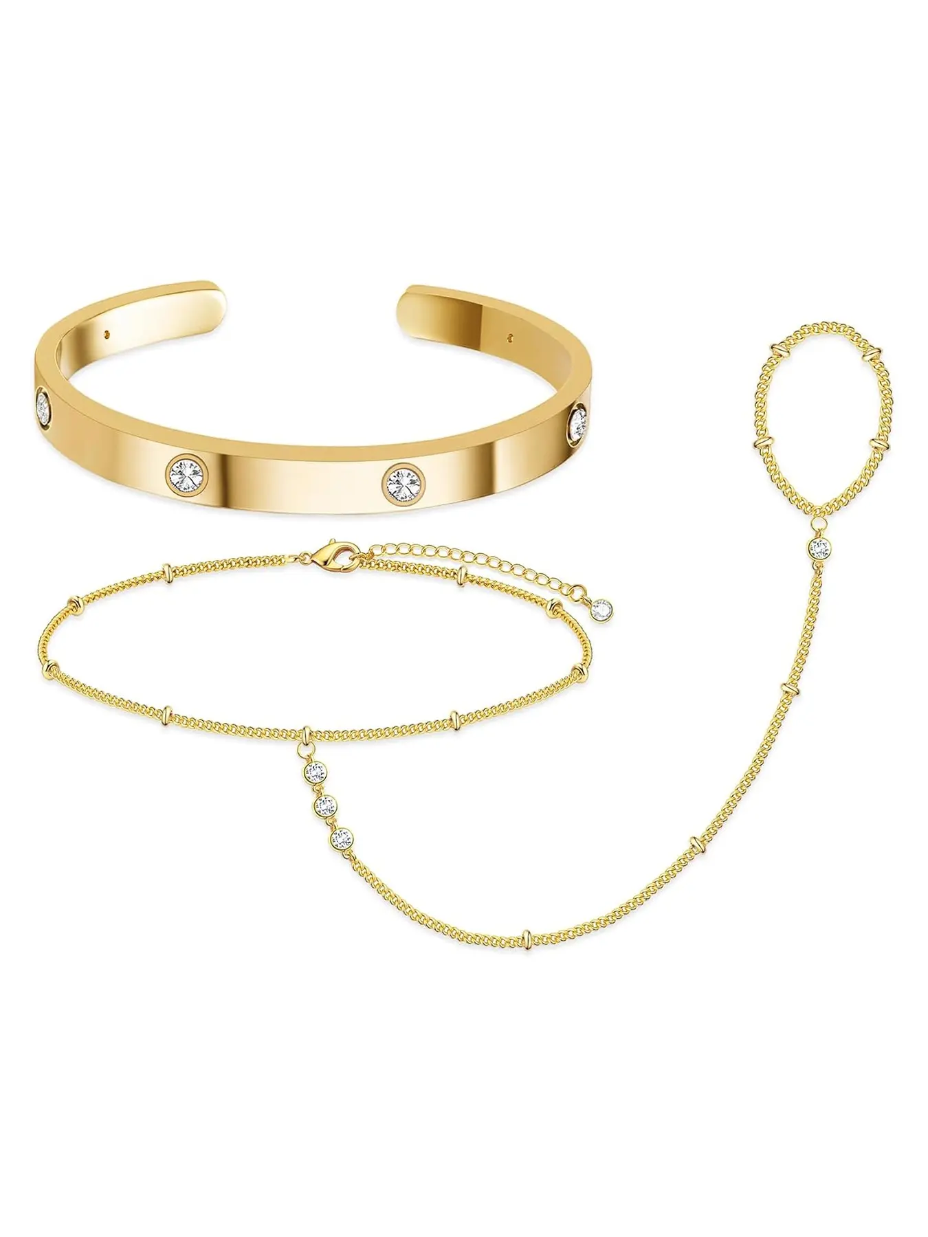 Bracelets for Women Gold/Silver Plated Dainty Stackable Hand Chain Bracelet Trendy Ring Chain Bangle Cuff Bracelets Adjustable Body Casual Trendy Jewelry Set Gifts
