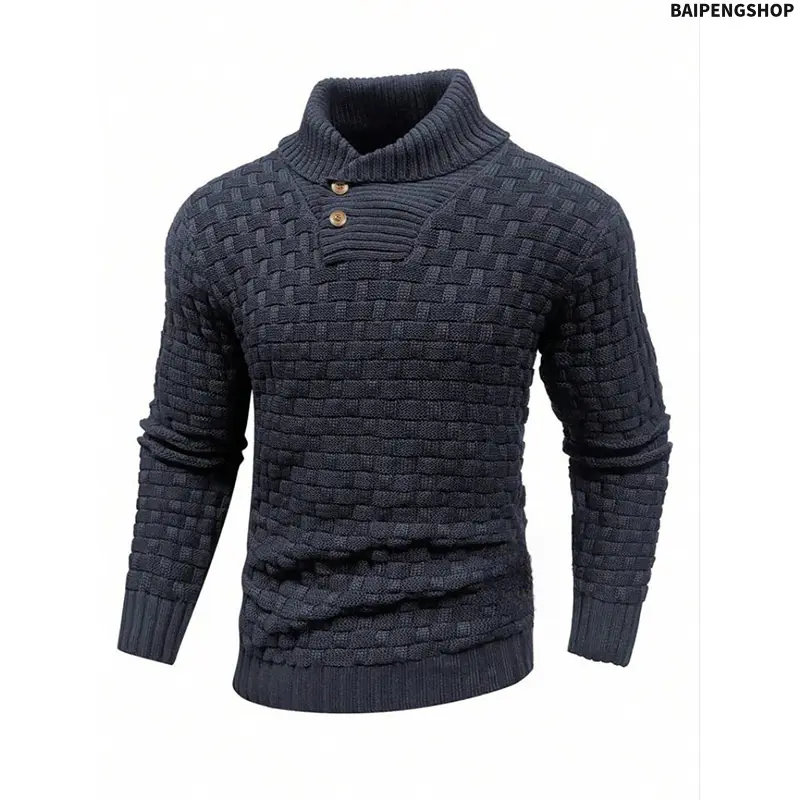 Men's Slim Fit Turtleneck Knit Sweater, Casual Long Sleeve Pullover with Shoulder Badge Detail, Soft Warm Fall Menswear, Knitwear, Longsleeves, Casual Pullover
