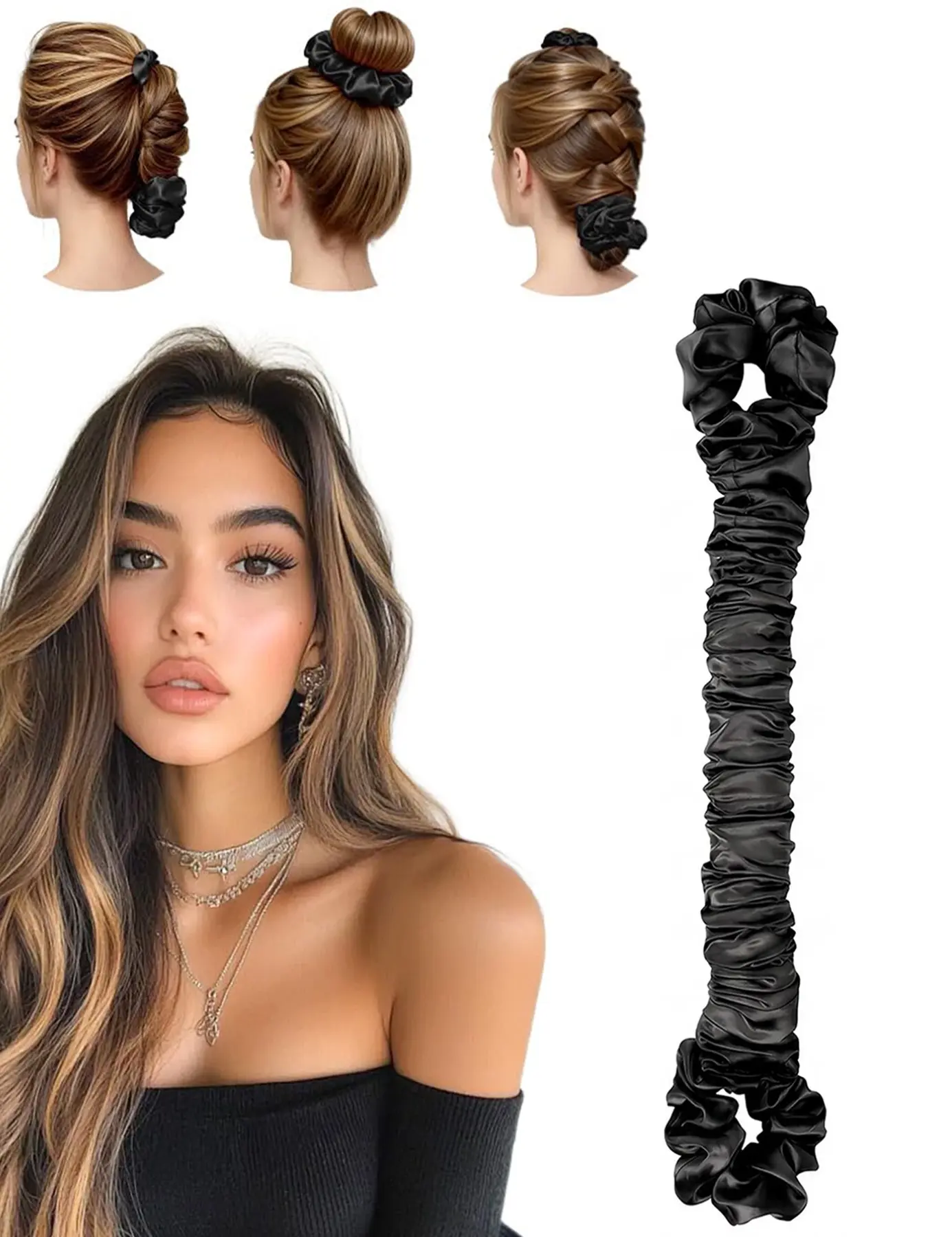 1pc Leopard Print Satin Sleep Curler, Soft No-Heat Hair Styler, Lazy Bun Maker, Large Wave Hair Tie, Gentle on Hair, Night Use