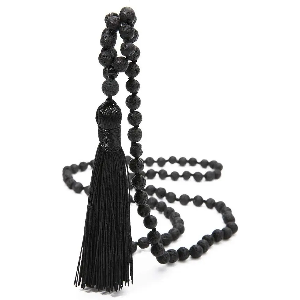 OAIITE 8MM Long Japa Mala Beads  Stone Necklace for Women Men | Hand Knotted Meditation Statement Necklace,Japa Yoga Buddhist Rosary Prayer  Beaded Long Tassel Necklace