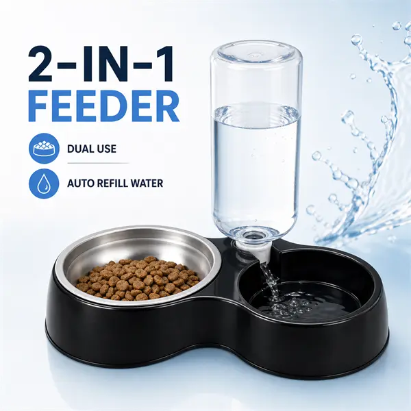 2-in-1 Pet Feeder with Automatic Water Dispenser, Removable Stainless Steel Bowl for Cats & Dogs Pet Food Bowl
