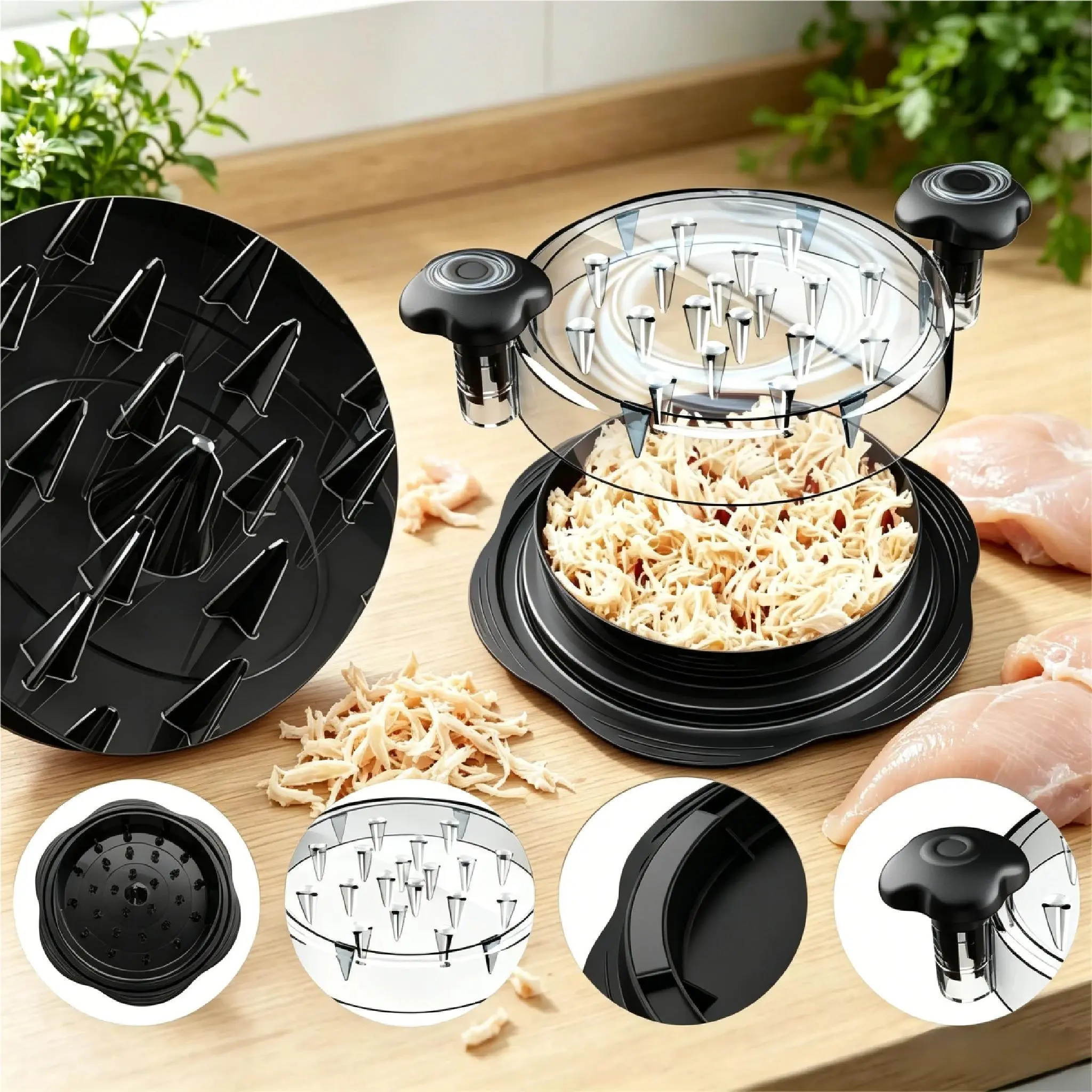 10" Pro Chicken Shredder Tool Twist Large for Kitchen, BPA-Free Food-Safe Meat Grinder, Visible Chicken Breast Meat Shredder with Strong Anti-Slip Bottom & Ergonomic Handle, Black&Pink