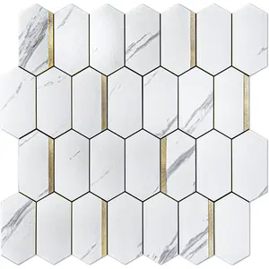 10-Sheet Hexagon Tile Peel and Stick Backsplash, Stick on Backsplash for,, Self-White Marble Mixed Gold Wall Tiles