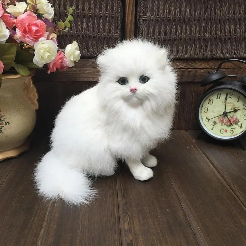 1Pc Kawaii Simulation White Persian Cat Toy Animal Model Cute Carpet Realistic Plush Toy Desktop Children’s Gift Home Decoration