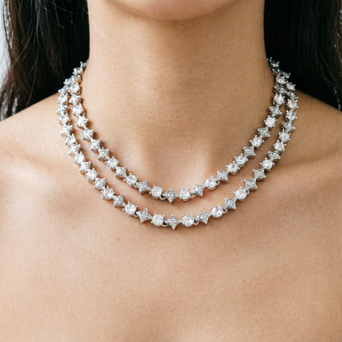 Mixed Quadrangular Star Tennis Chain Necklace & Bracelet Round Cut Iced Out Moissanite HipHop Jewelry Gift Luxury Shine Unisex Trend