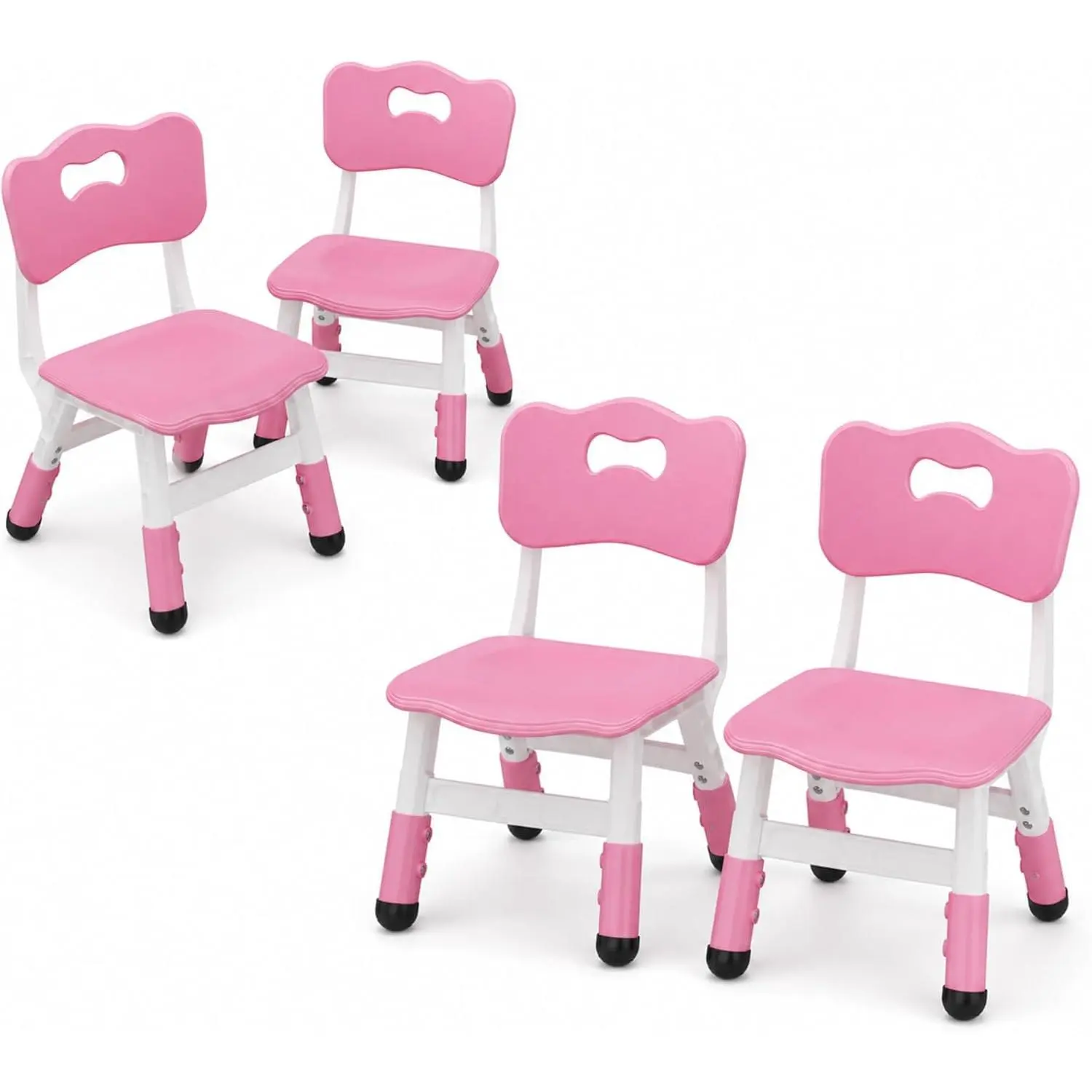 【GARVEE】4-Pack Adjustable Toddler Single Seats, 3-Level Height Adjustable Kids Chairs for Ages 3-8, Ergonomic Backrest, Durable Plastic, Non-Slip Feet, Pink for Home, Kindergarten, Single Seat