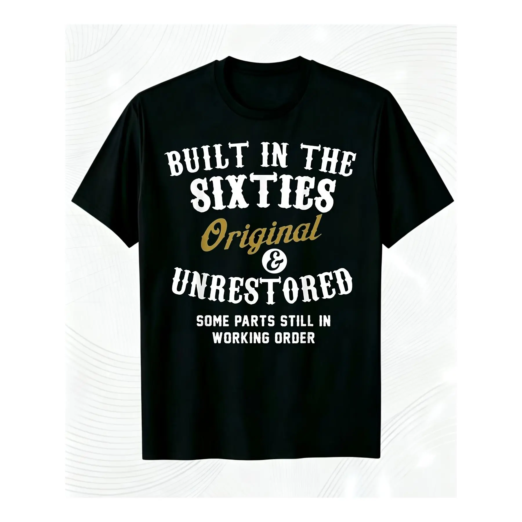 Men's Vintage 1960 Retro Short Sleeve T-Shirt - Round Neck, Regular Fit Menswear Top, Machine Washable Digital Print, Nostalgic Casual Wear & Themed Party Use, Ideal Birthday Gift for Him