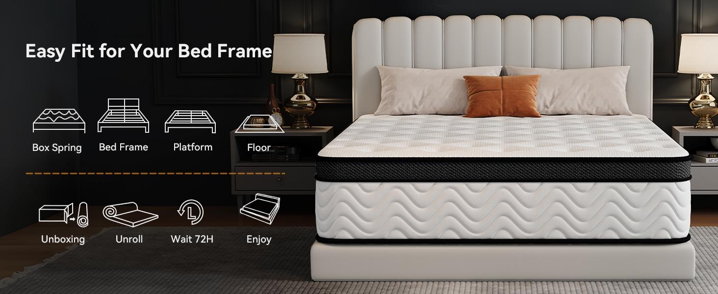 Queen Mattress 12 Inch, Queen Size Memory Foam Mattress in a Box, Hybrid mattresses with Independent Pocket Coils for Motion Isolation & Silent Sleep, Medium Firm,CertiPUR-US,100 Nights Trial