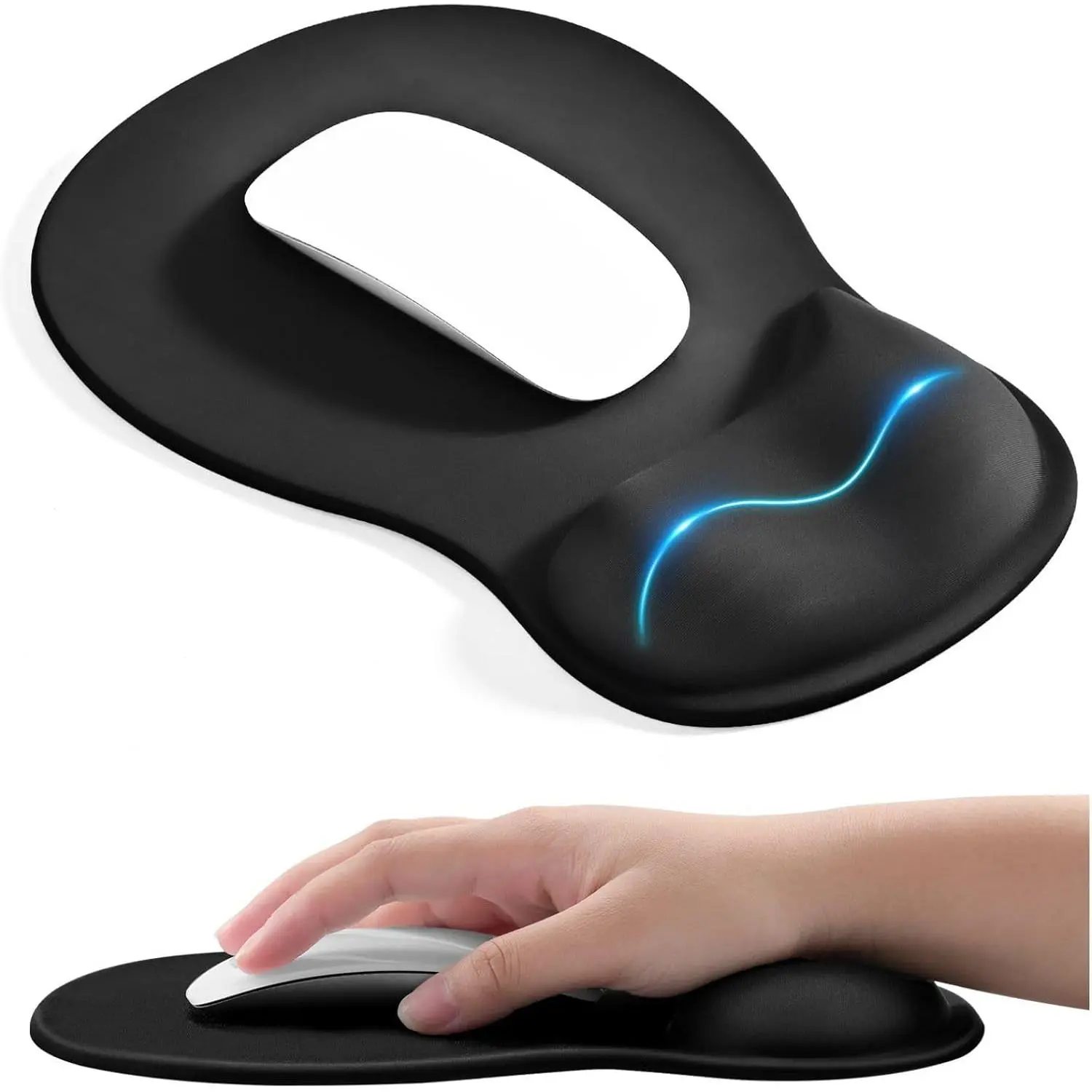 Ergonomic Mouse Pad with Gel Wrist Rest, Contoured Design for Natural Posture, Non-Slip Base, Skull Pattern, Multi-Functional Gaming & Office Desk Accessory for Laptops & Desktops (Alleviates Carpal Tunnel) Pad with Stitched Horror Icons Anime Mat