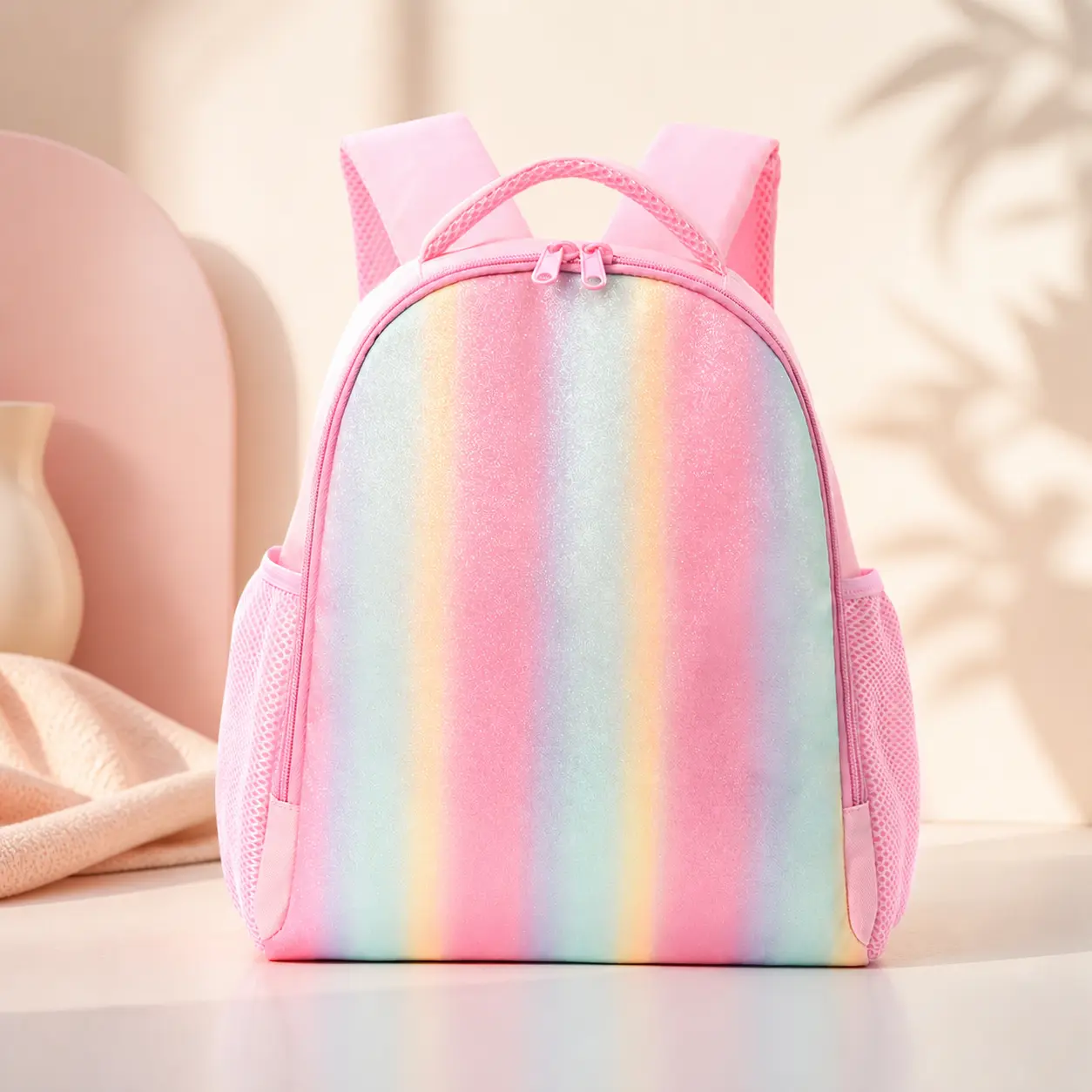 Unisex Adjustable Magical Holographic Rainbow Backpack - Medium-Sized Pink-Purple Lightweight Zipper Daypack, Cute Casual Bag for Weekend Outings & Adventures