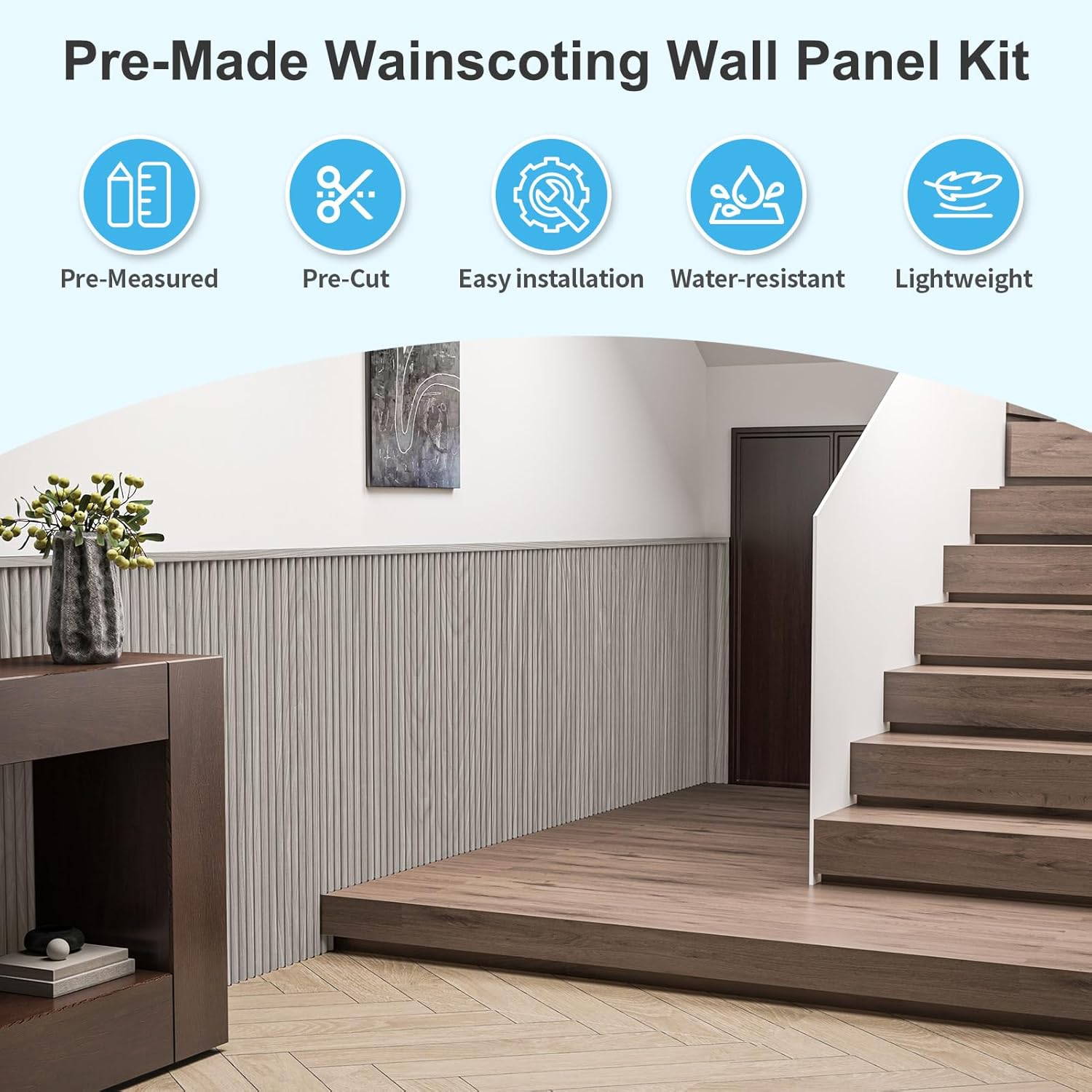 Wainscoting Panels, Beaded Polystyrene Wall Board for Interior Wall Decor, 79.3" Wide X 40.7 high, Covers 22.38 sq.ft, Grey Oak