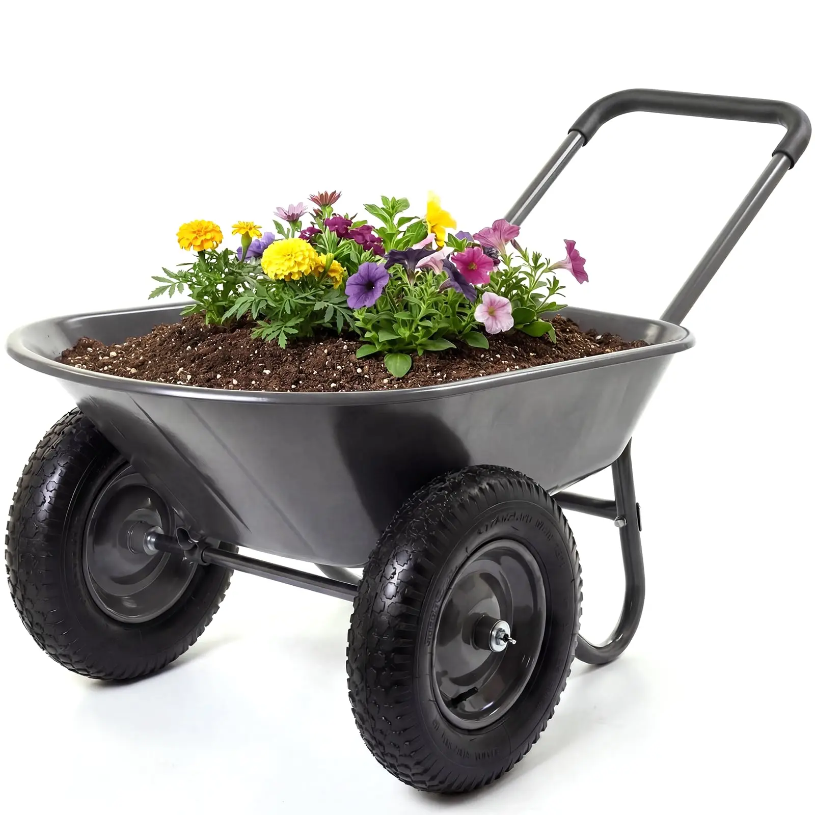 Heavy Duty Garden Wheelbarrow Cart, 600lbs Capacity Utility Wagon with Quick Dump, 2/4 Wheel All-Terrain Yard Cart for Landscaping Gardening, Rust Resistant Steel Bed