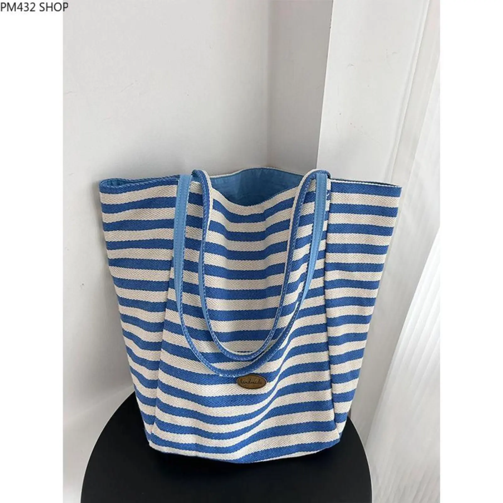 Sea Salt Blue Large Capacity Tote Bag for Women – Reversible Double-Sided Aesthetic Shoulder Handbag, Minimalist Niche Commuter Work & Everyday Travel Bag