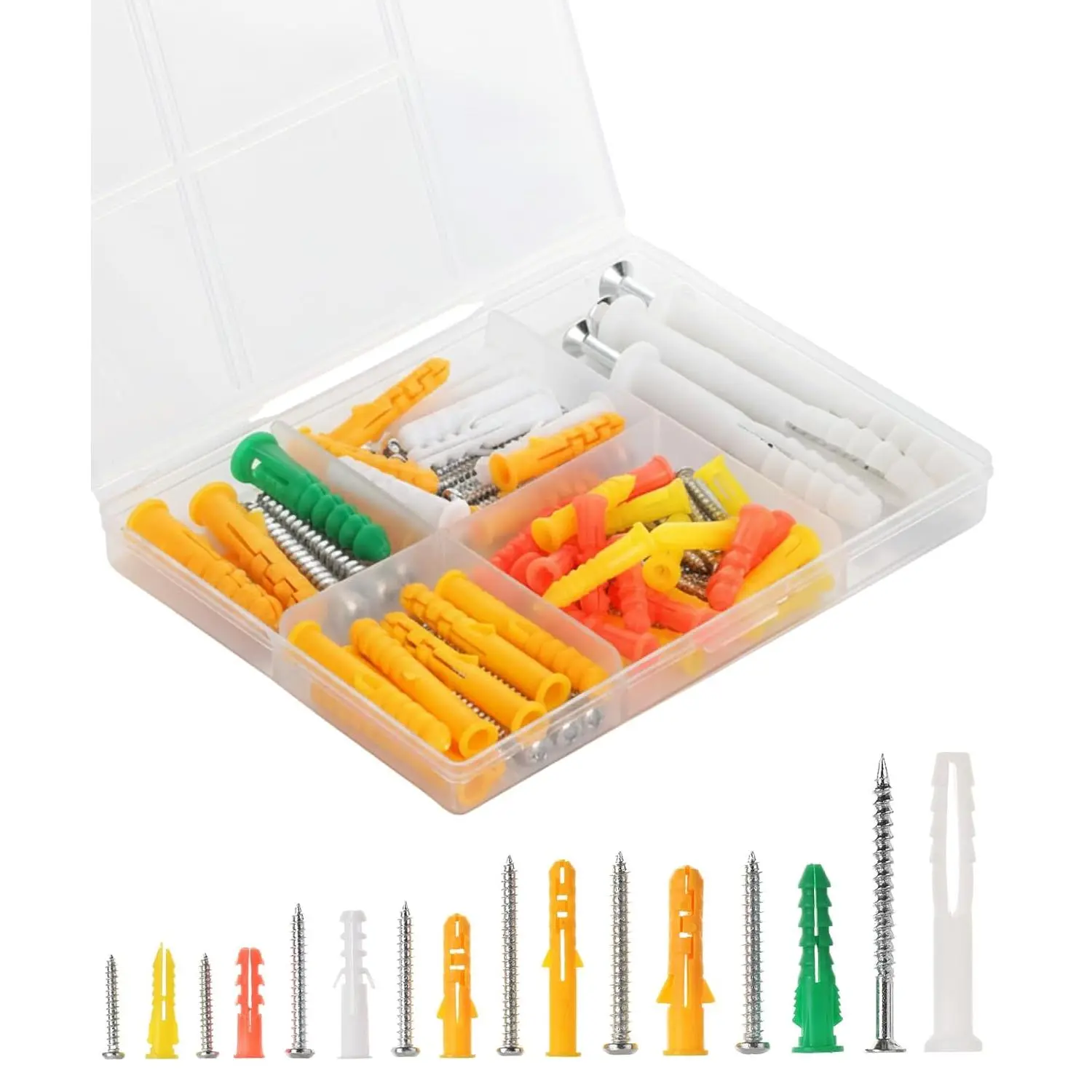 - Drywall Anchors and Screws  Kit, 100 count | 50 Plastic Dry Wall Expansion Anchors and 50  Flat   Screws, 8 Sizes Wall  Kit for Art Decor