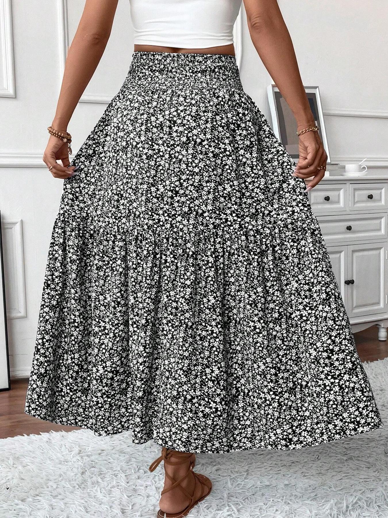 Women's Ditsy Floral Print A Line Ruffle Hem Skirt, Boho Fashion Casual Skirt for Daily Holiday Vacation Wear, Ladies Bottoms for Summer