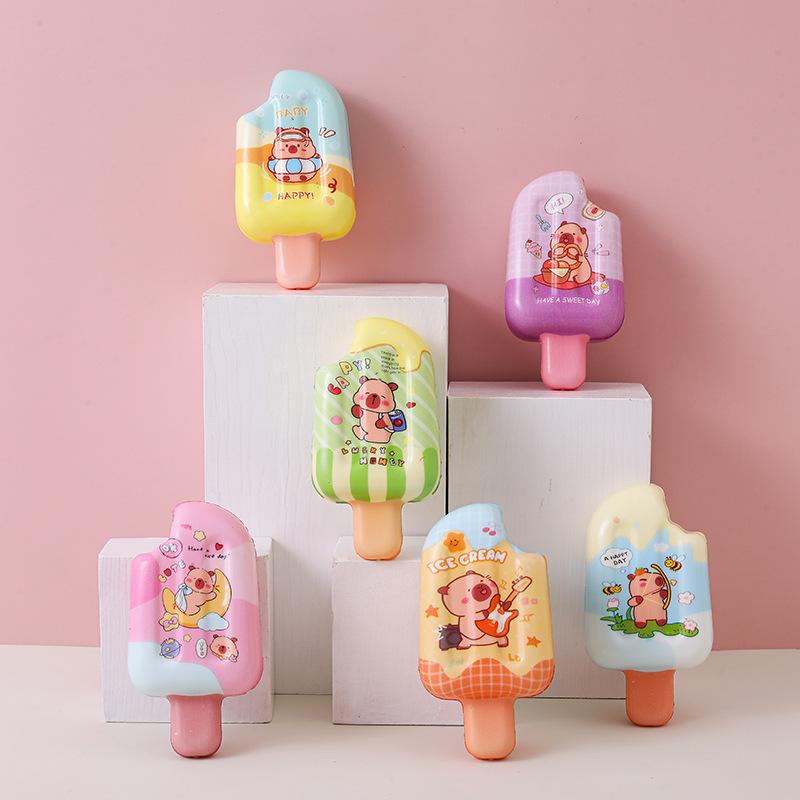 6Pcs Capybara Ice Cream Squishy Toys, Slow Rising Kawaii Popsicle Squeeze Toy, Soft PU Stress Relief Fidget for Kids Adults, Party Favors
