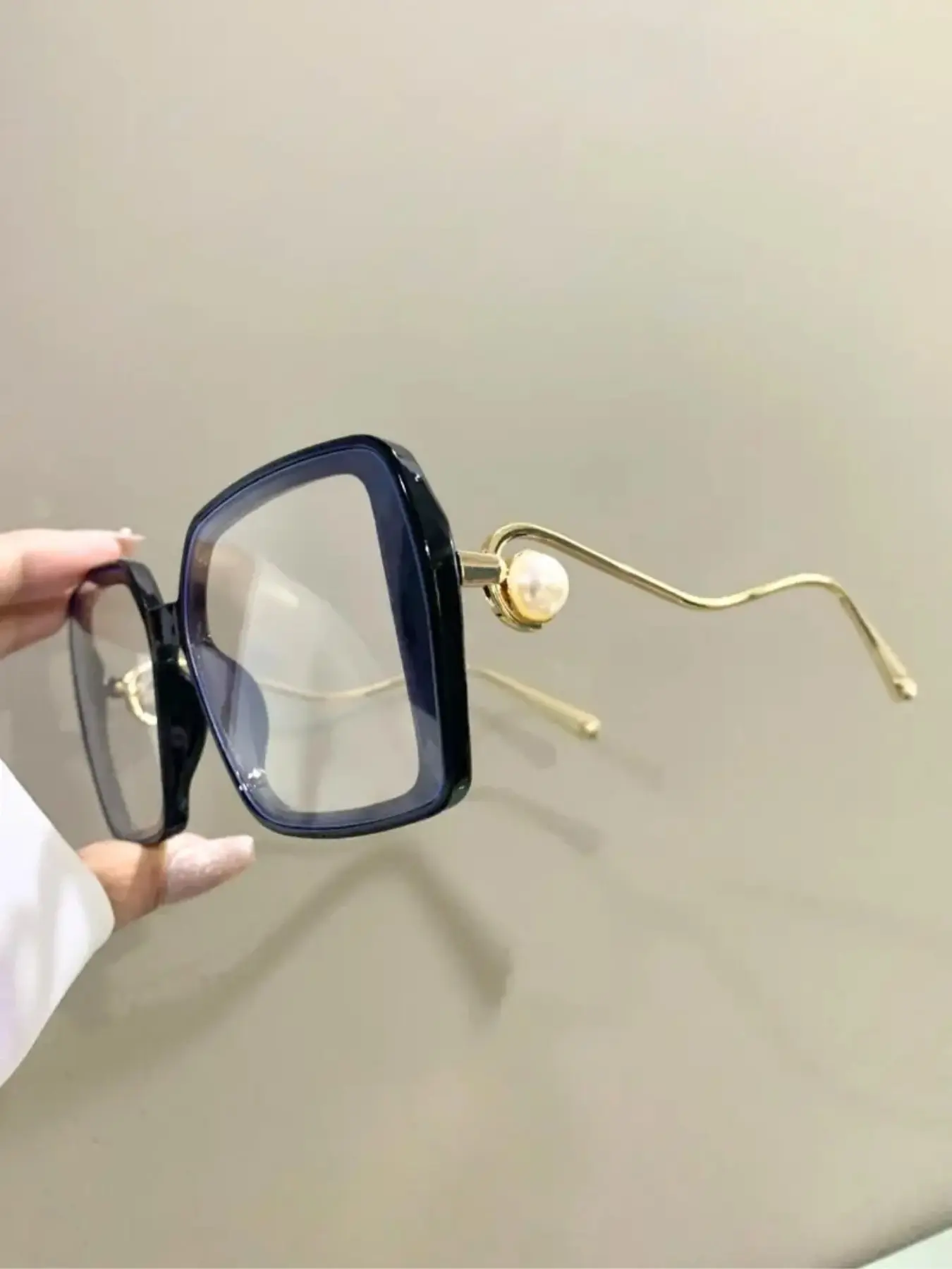 Large Frame Square Geometric Design Pearl Decorative Women's Sunglasses, Cute Elegant Transparent Glasses, Perfect Daily Accessory