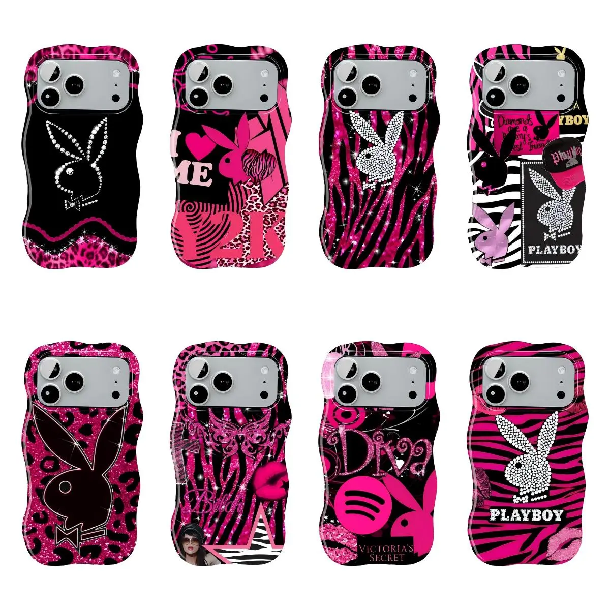 Playboy Bunny Phone Case, Pink Zebra Leopard Print Y2K Aesthetic Cover, Rhinestone Bunny Logo, Coquette Glam Fashion Style, Cute Trendy Protective Case Compatible with iPhone 11–17 Pro Max/Plus & Samsung Galaxy S23–S25 Series
