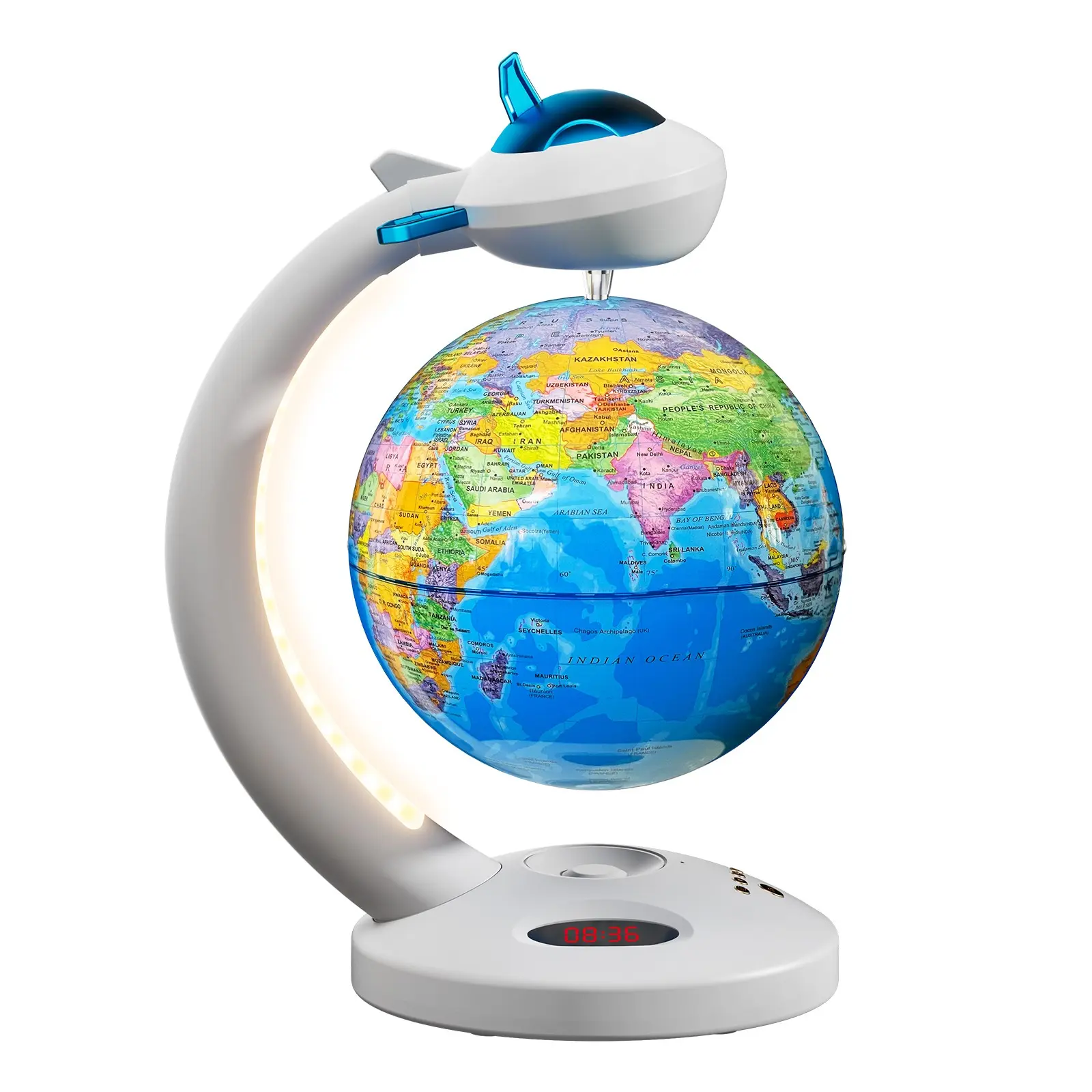 Magnetic Suspension Earth Globe, Automatic Rotation with Night Light, Bluetooth-compatible Speaker Clock, Educational Desk Decor, Learning Tool, Gift for Kids