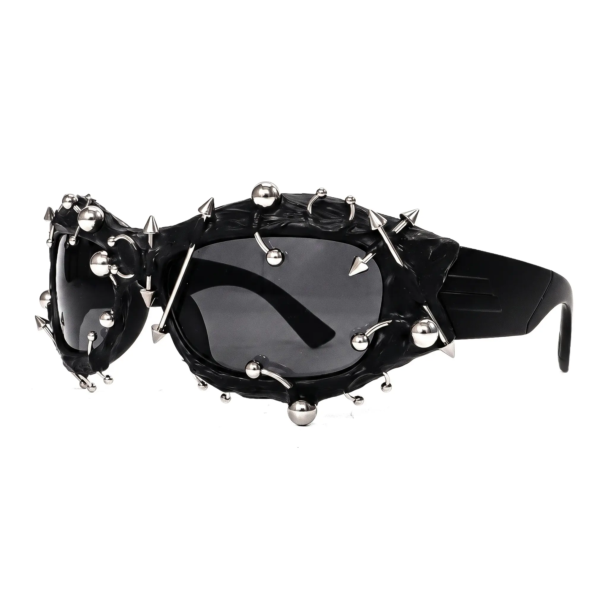 Small Face Sunglasses Street Punk Rivet Metal Shades Trendy Eyewear For Outings Party Irregular Lens UV380 Protection