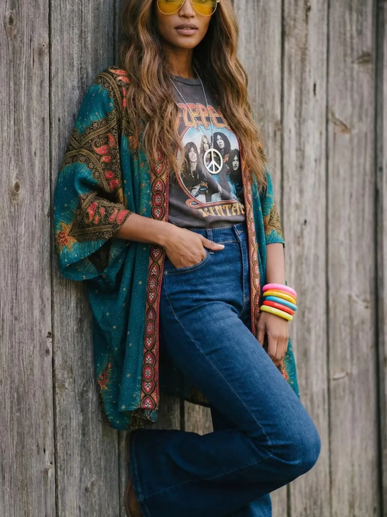 Ethnic Style Vintage Floral Print Cardigan, Loose-Fit Summer Kimono Jacket, Casual Beachwear, Festival Party, Women's Lightweight Outerwear, Chic