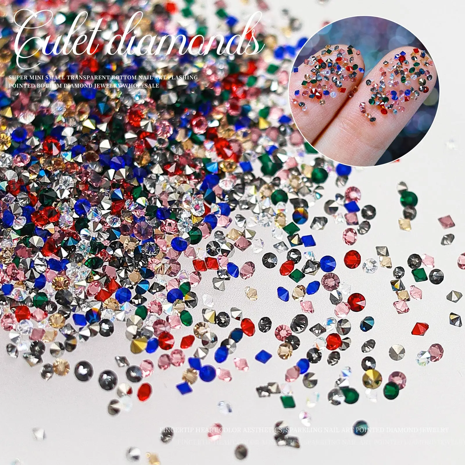 1440pcs Transparent AB Glass Beads - Sparkling Mini Crystal Rhinestones for Nails - Resin Gemstone Accents for Nail Art & Jewelry Crafting Nail Art Jewelry Pointed Bottom Pile Diamond Transparent Super Shiny Glass Water Diamond Nail Decoration