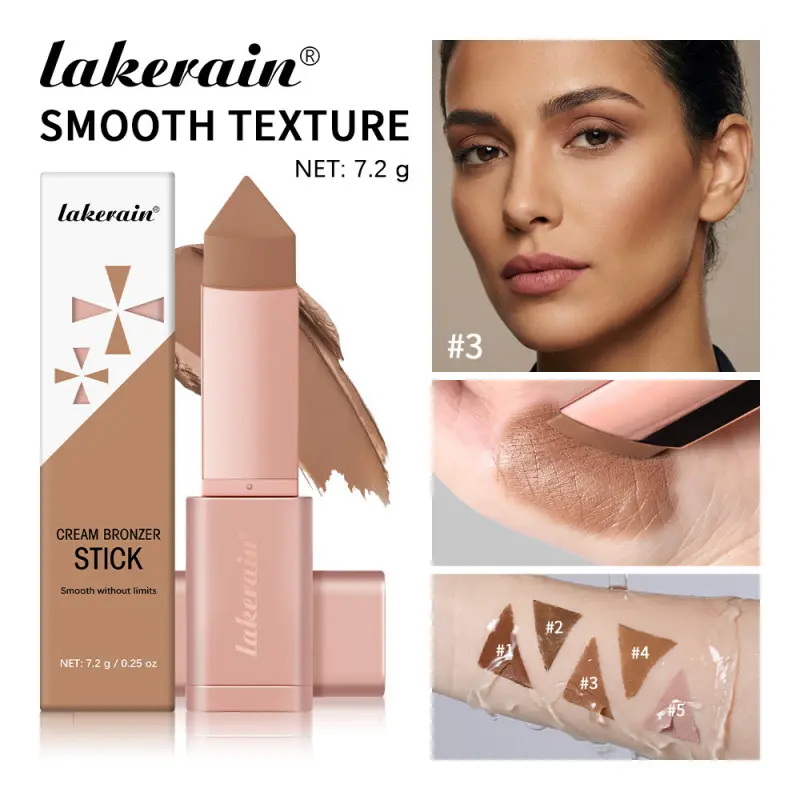 Lakerain Nourishing Cream Contour Stick Bronzer, Camellia & Rose Oil Hydrating Smooth Non-Caking, Waterproof Sweatproof Sculpt Jaw & Nose, 5 Shades Portable Shading Cream For All Skin