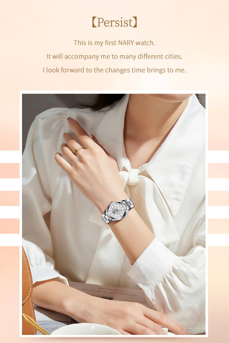 Women's Luxury Minimalist Chronograph Quartz Watch - Silver Stainless Steel Band, Pink Dial with 3 Sub-dials, Luminous Hands, Water Resistant, Elegant Casual Wristwatch, Perfect Gift for Her