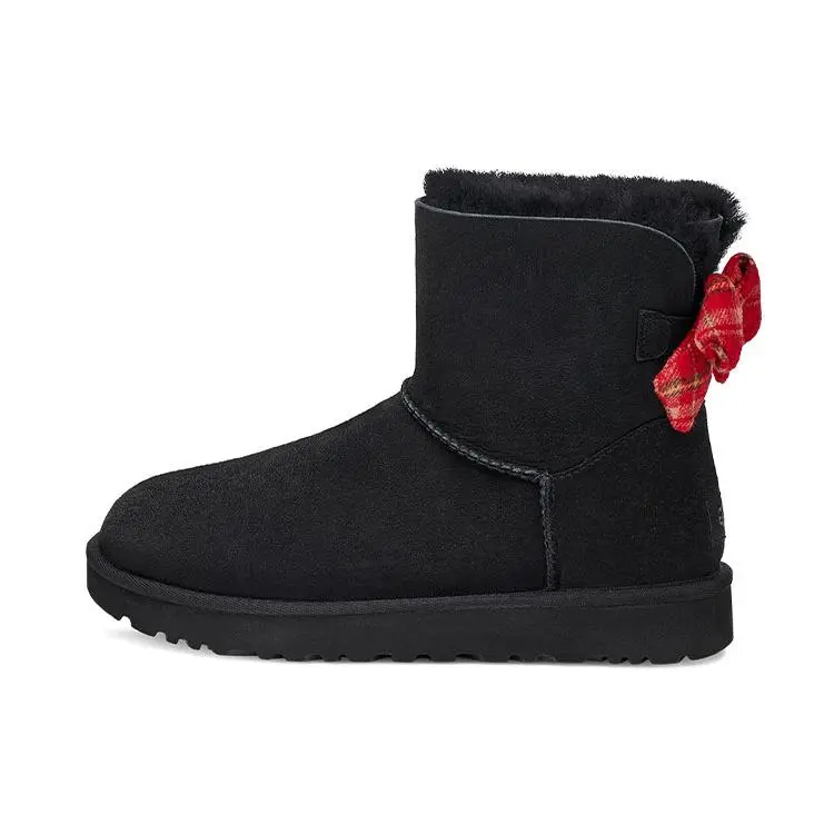 UGG Bailey Bow Plaid Ribbon Short Snow Boots 1119115-BLK