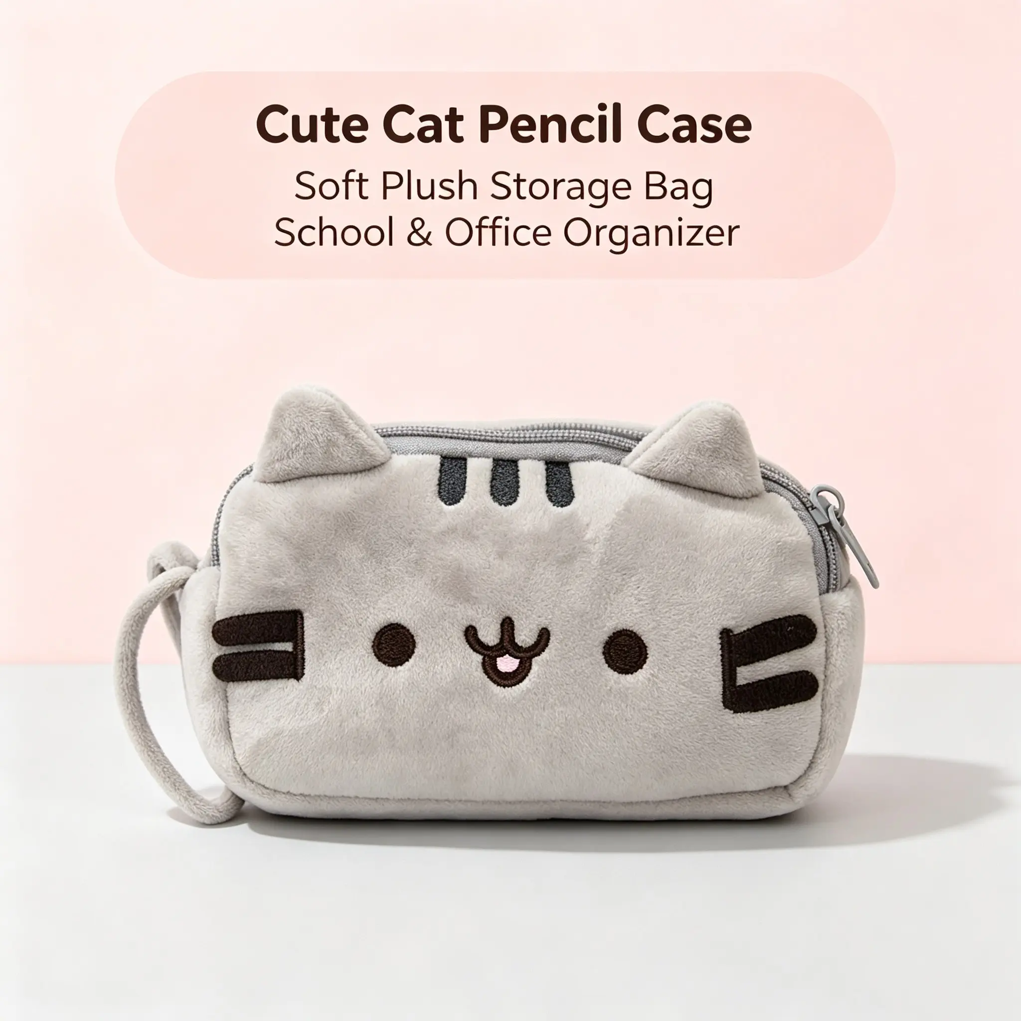 Soft Plush Chubby Cat Pencil Bag, 2 in 1 Dual Use Pencil Case & Makeup Bag, Cute Cartoon Cat Stationery Storage Pouch, Desk Organizer for School Office, Study Tool, Office Stationery Supplies