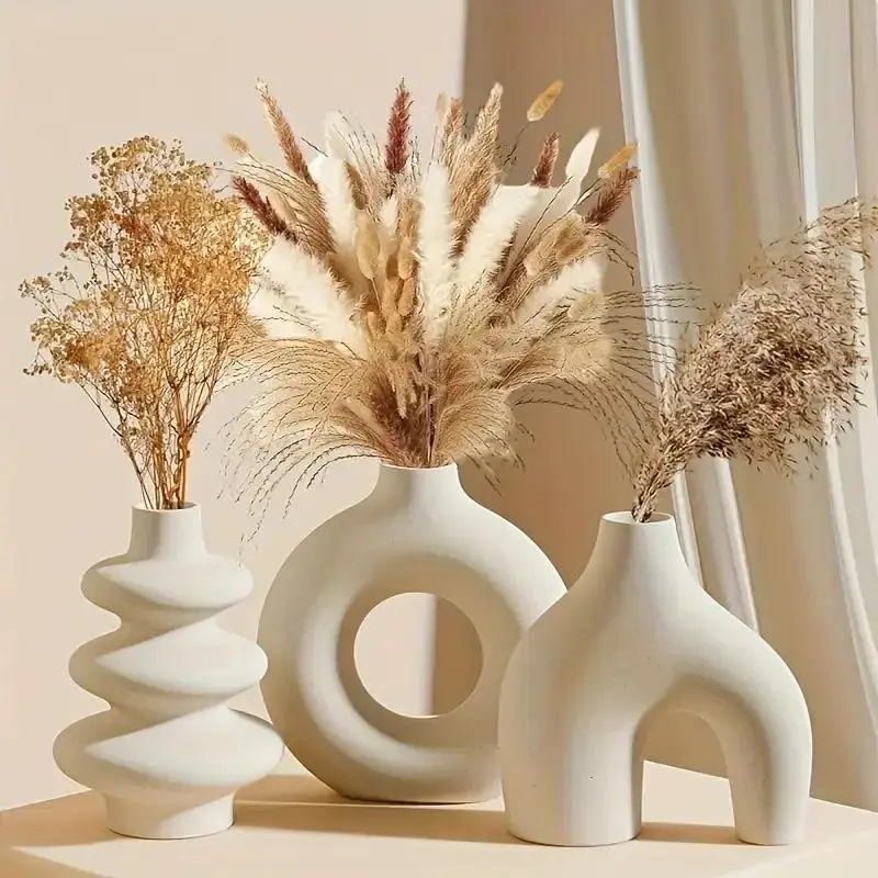 Boho Style Ceramic Vases Set of 3, Unique Shape Decorative Vases, Modern Home Décor, Dried Flowers Vase, Fireplace & Dining Table