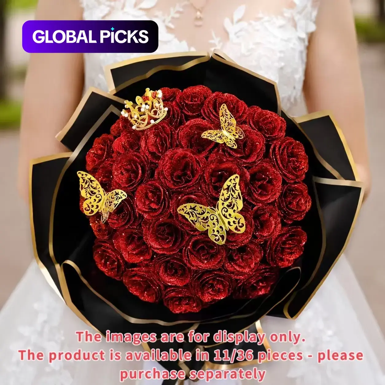 DIY Sparkling Rose Bouquet, Glitter Artificial Flower Arrangement with Eternal Shine Blue Roses, Decorative Flowers for Anniversary, Engagement & Wedding Gifts Artificial Flower Decoration #GLOBAL PICKS