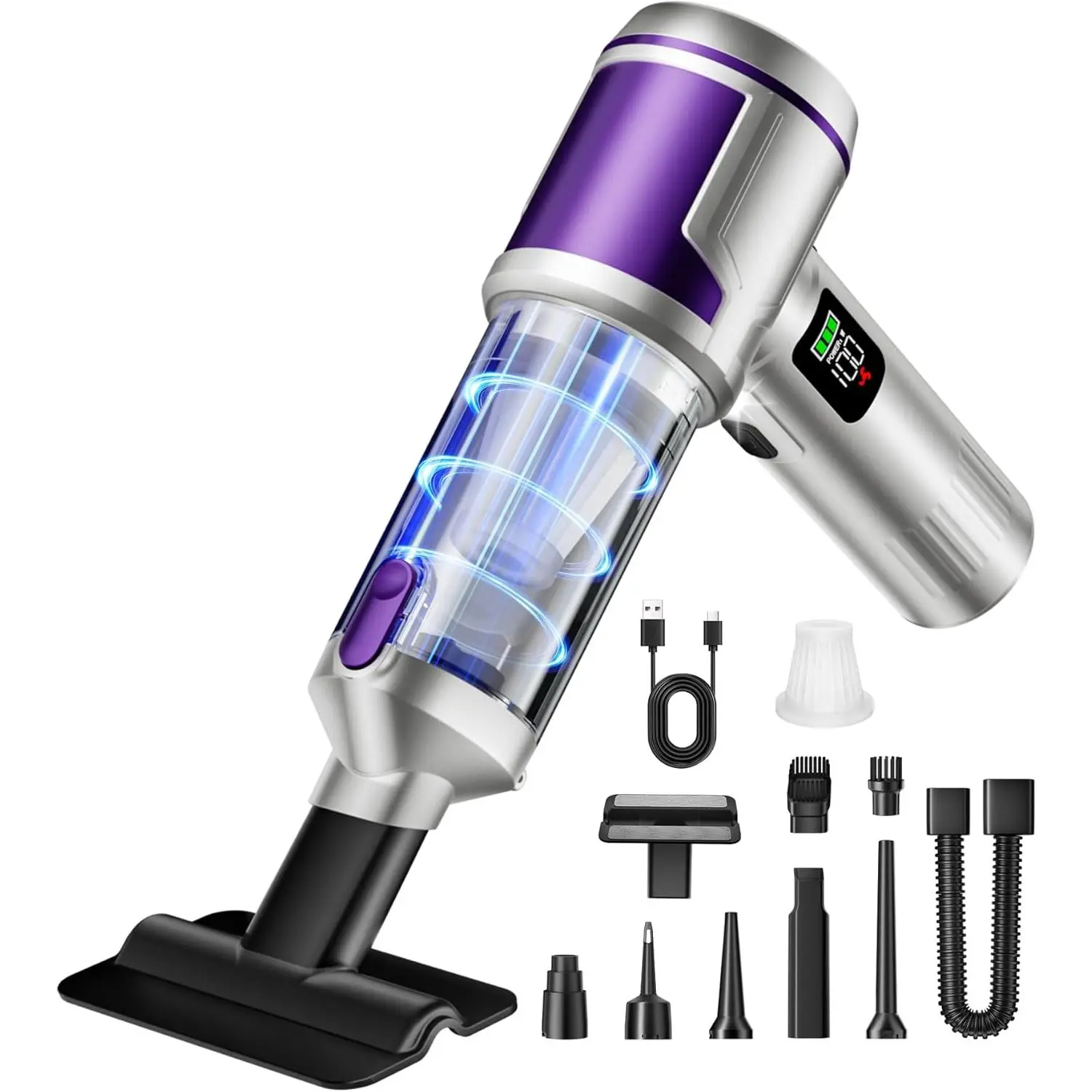 Handheld Car Vacuum Portable Cordless, Hand held Vacuum Cleaner & 22000 Pa High-Power Suction Air Duster for Car Cleaning, Home, Office, Pet Hair |   Multi-Nozzle, Washable Filter, LED Light