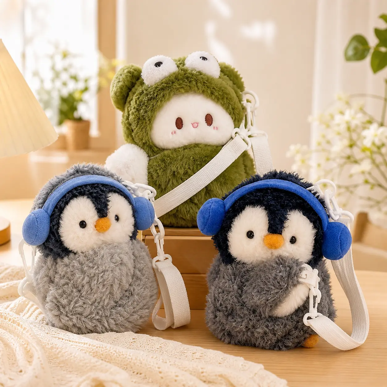 Hot Selling Penguin Plush Backpack |   Cute Lying Flat Stuffed Animal Bag |   Cartoon Kawaii Kids Daypack for Girls Boys