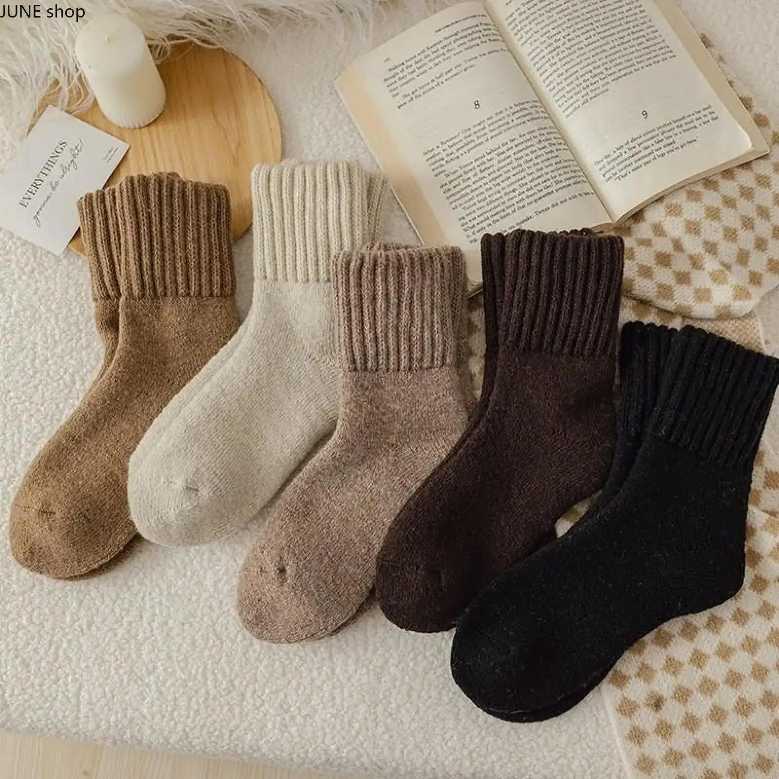 Women’s 5-Pair Calf High Wedding Socks, Minimalist Multicolor Plain Basic Style, Ultra Soft Cozy Warm Fabric, Fall & Winter Casual Daily Wear Multipack Accessory