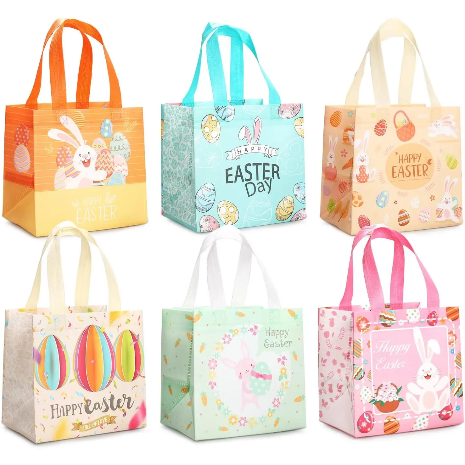 6 count Happy Easter Egg Hunt Bags Easter Bunny Carrot Chick Egg  Bags with Handles, Easter  Bags, Multifunctional Non-Woven Bags for Gifts Wrapping, Egg Hunt , Easter Party Supplies,