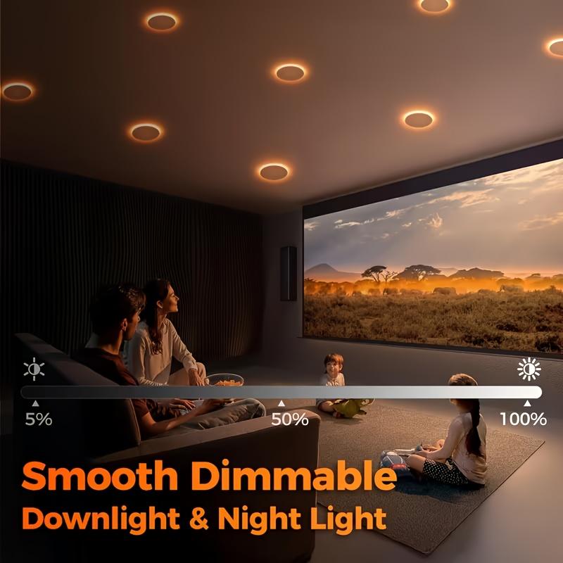 4/8/16-pack 6-inch ultra-thin LED recessed ceiling lights with night light function, includes junction box, 5 selectable color temperatures (2700K-5000K), dimmable, 120V, 12W high brightness, suitable for modern interior decoration.