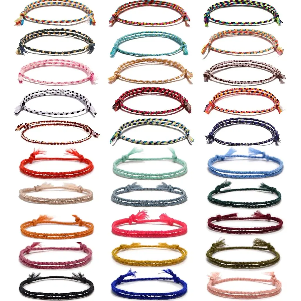 30 Pieces Woven Bracelets for Women & Men, Classic Braided Cotton Friendship Jewelry with Handmade Quality, Lightweight & Durable, Adjustable 6-9.5 inches for Daily Wear & Birthday Gifts, No Metal Type