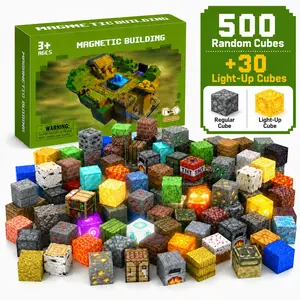 Large Glow Light Up Magnetic Building Blocks Set, Random Pixel World Blocks, Magnetic Building Cubes, LED Controlled Light, Creative DIY Construction Toy, Stem Gift for Kids