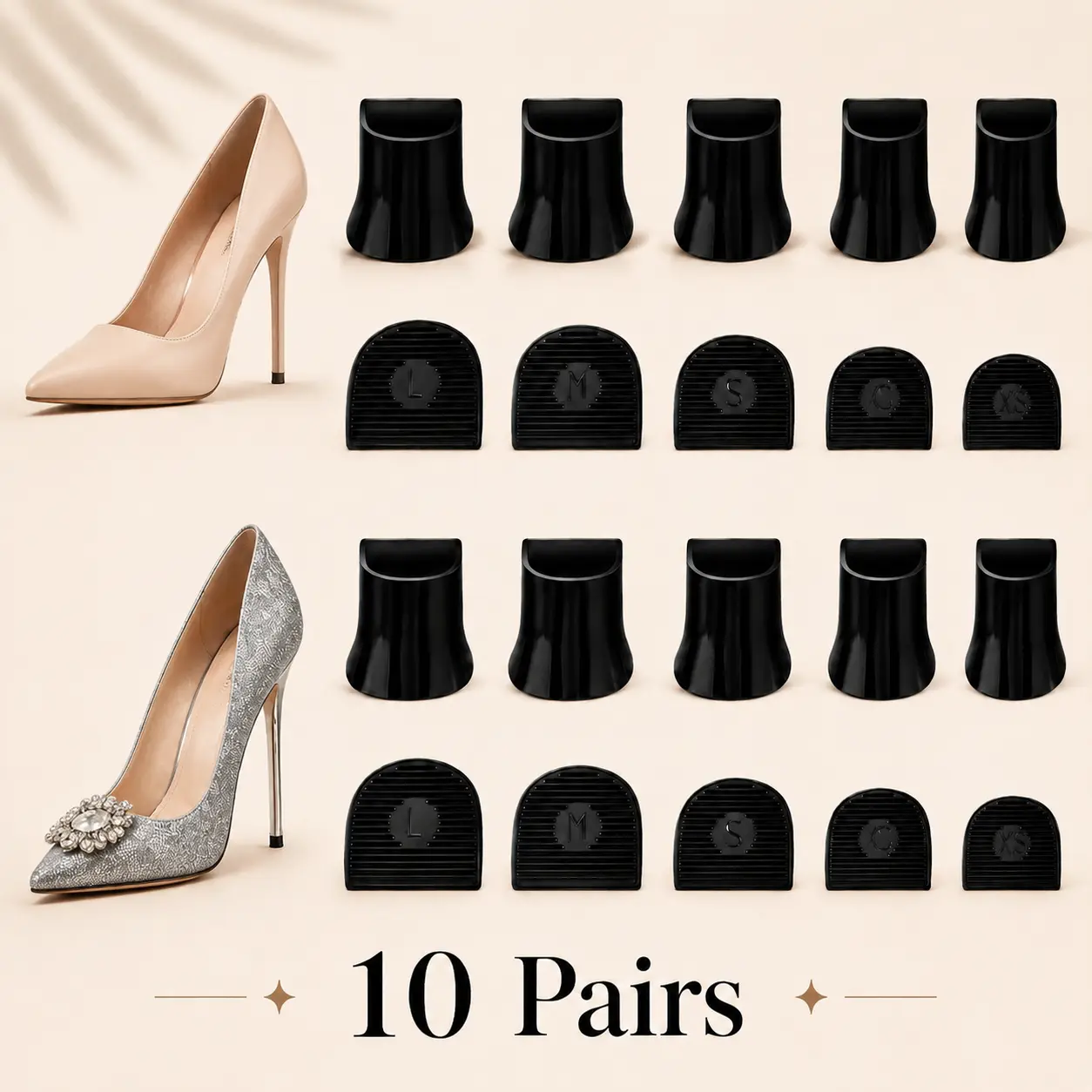 Women's U-Shaped Stiletto Heel Protector Caps (10 Pairs) - Shock-Absorbing, Anti-Slip, Quiet, Wear-Resistant Heel Tip Covers for Weddings, Outdoor Events, Office Use