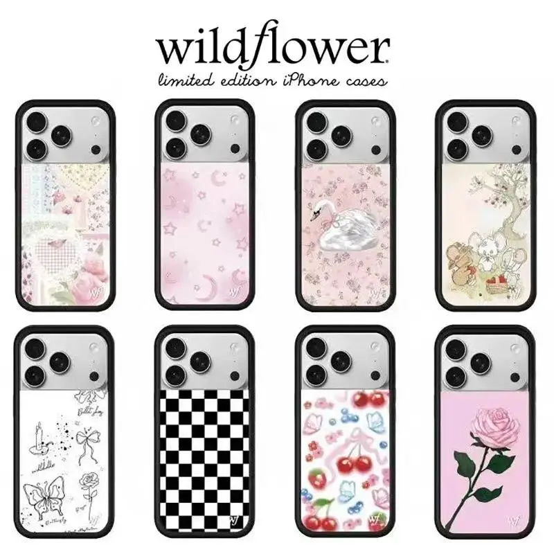 3D Cherry Blush Swan Wildflower Patterned Smartphone Case - Handheld Cover for iPhone 12-17 Pro Max Plus, Rose Checkered Design for Smart Devices, Flower, For Iphone 12Pro Max