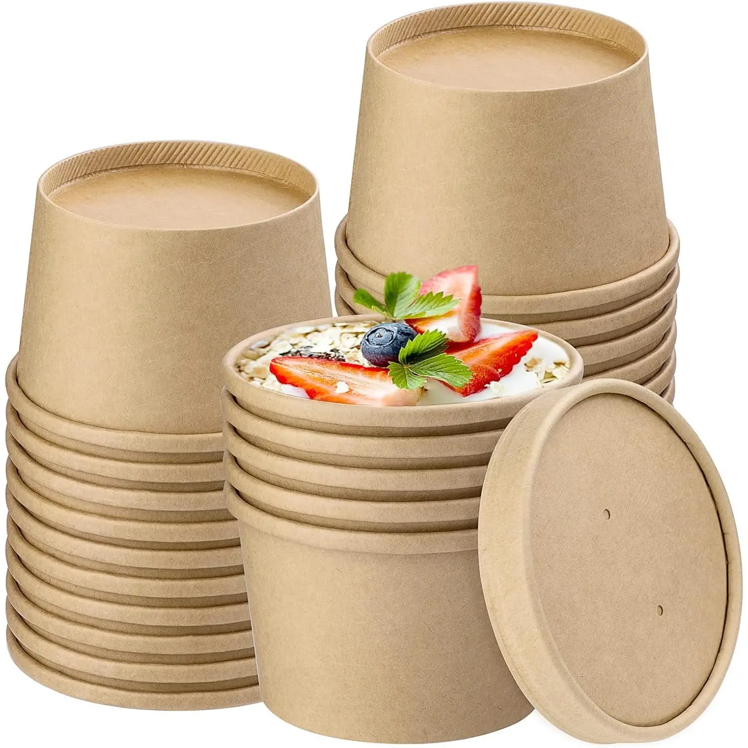 8 oz 25 pack Paper Soup Cups with , Paper Ice Cream Cups | Disposable Soup Containers, Paper  Containers,  Ice Cream Container for Soups, Stews, Ice , and Salads