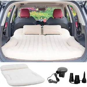 SUV Air Mattress Thickened and Double-Sided Flocking Travel Camping Bed with 2 Pillows & Pump Dedicated Mobile Cushion Inflatable Bed for SUV Trunk and Rear Seat (Beige and Coffee)