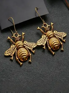 1 Pair Fashion Personalized Golden Bee Earrings, Unique Insect Style Earrings
