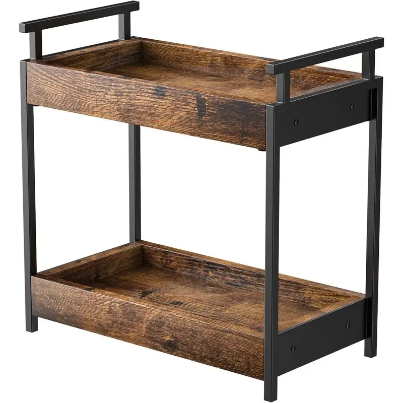 2‑Tier Wooden Countertop Storage Shelf, Brown Rustic Coffee Station Organizer for Coffee Bar Accessories, Multi‑Purpose Condiment Caddy for Kitchen, Bathroom Vanity, Home & Office Counter Organization
