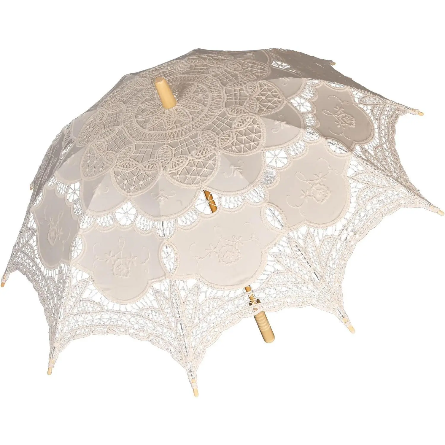 Women's 32-in Vintage Lace Wooden Floral Parasol Umbrella - Lightweight Bridal Wedding Prop, Victorian Sunshade for Photoshoot Gift
