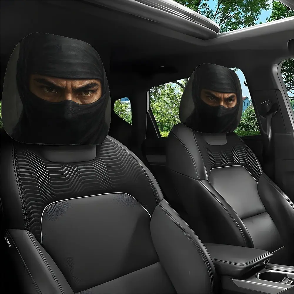 Mystery Ninja Design Car Headrest Covers, Car Accessories, 2-Pack Unpadded, Suitable for All Vehicles, Ideal for Long Trips and Road Travel