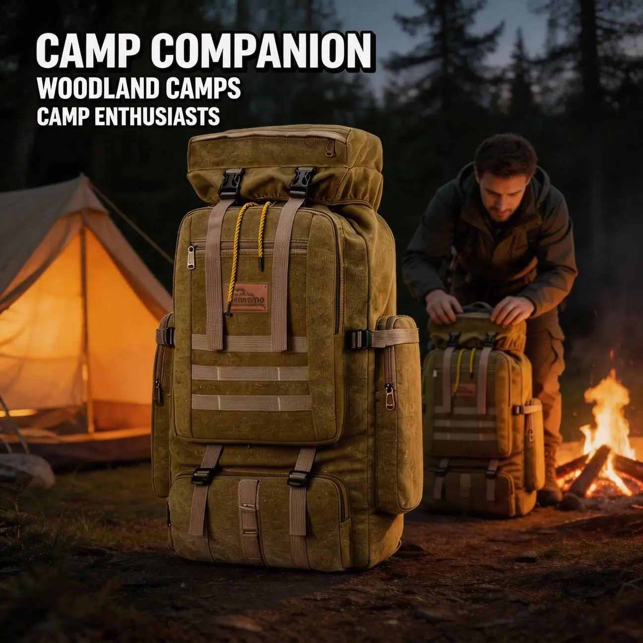 JSERYISGN Retro Canvas Camping Backpack, 70L Large Trekking Pack with Durable Fabric