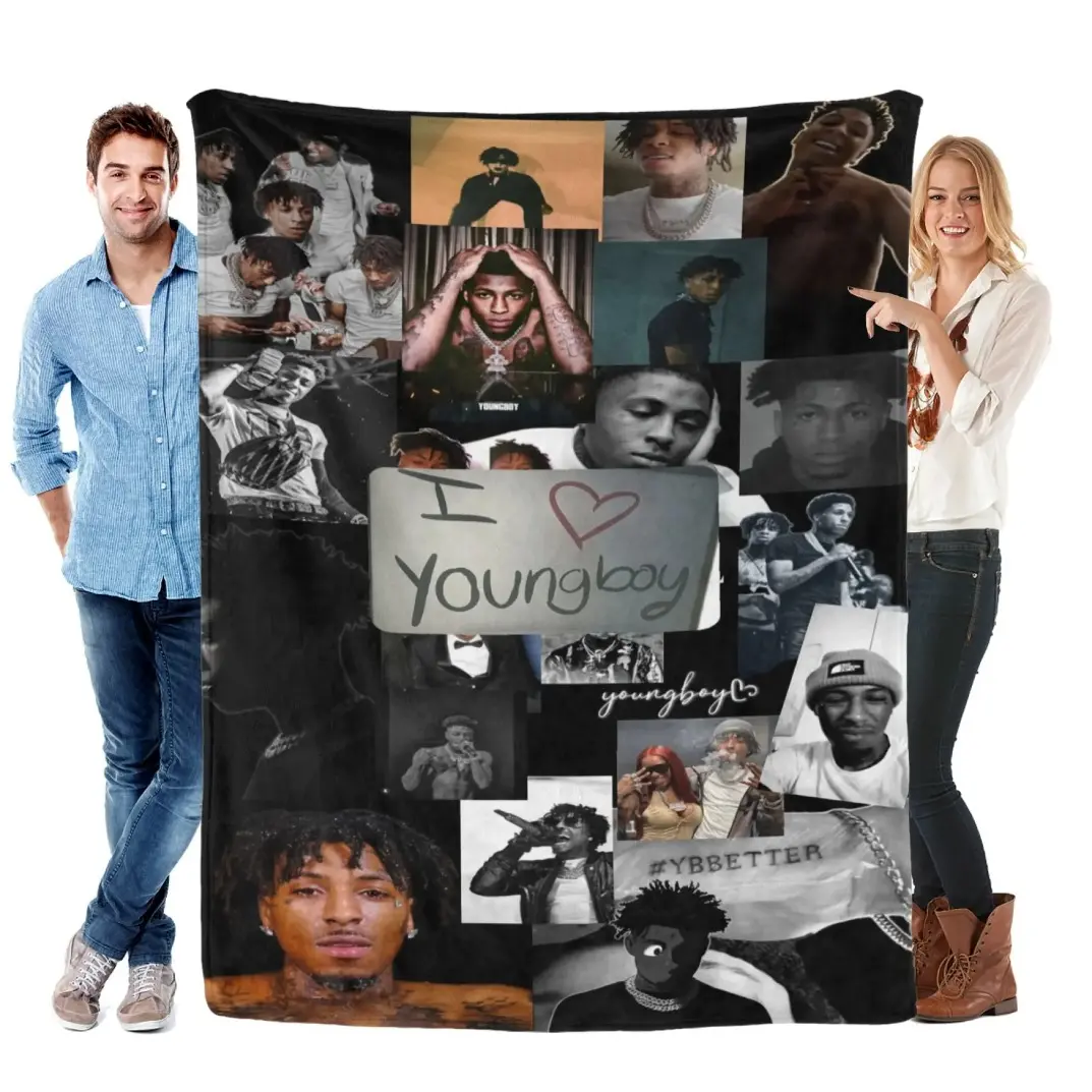 Trending YoungBoy Inspired Flannel Blanket Soft Plush Throw Blanket for Adults & Kids Cozy Lightweight Sofa Bed Couch Home Decor Christmas Holiday Gift for Hip-Hop Music Fans